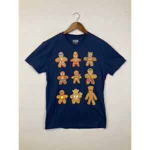 Marvel Avengers Gingerbread Cookie T-Shirt Mens Medium Navy Blue NEW